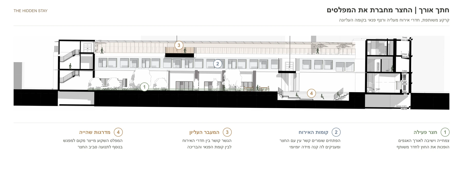 חתך אורך — החצר מחברת את המפלסים