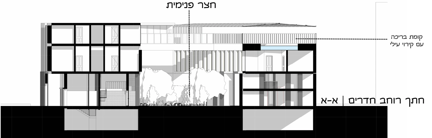חתך רוחב — מהחדר אל החצר — שרטוט המקור